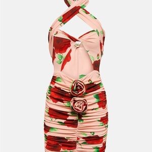 Magda Butrym Floral Halter Dress with Red and Green Accents